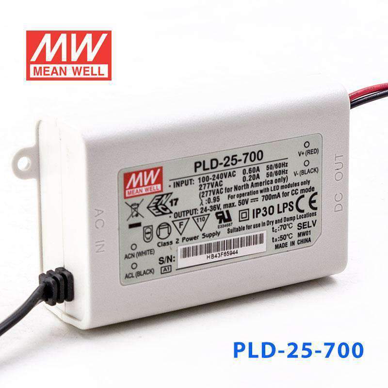 Mean Well PLD - 25 - 700 Power Supply 25W 700mA - PLD - 25 - 700 - powersupplymall.com