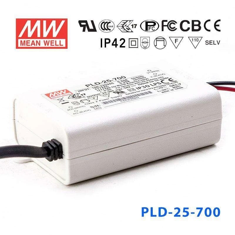 Mean Well PLD - 25 - 700 Power Supply 25W 700mA - PLD - 25 - 700 - powersupplymall.com