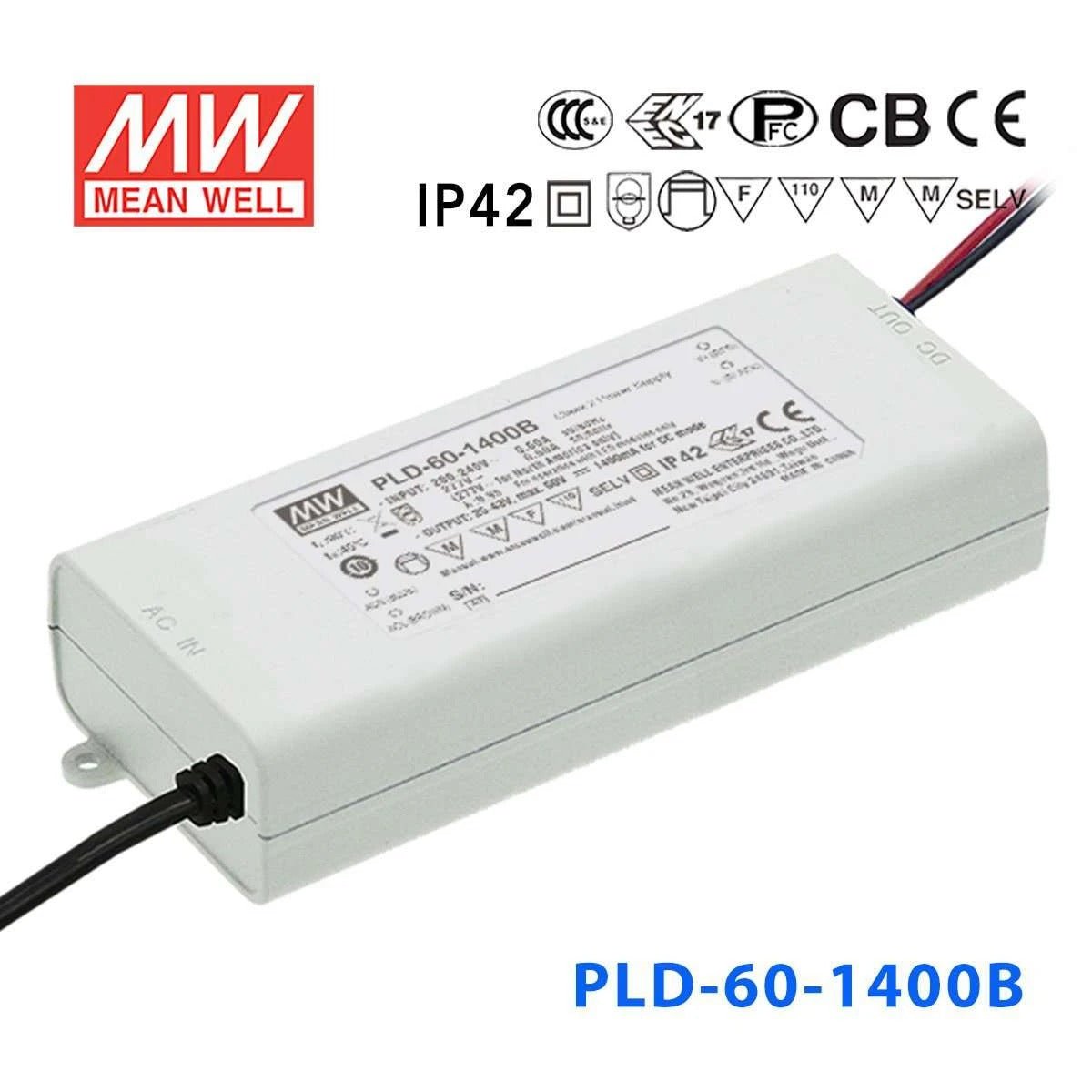 Mean Well PLD - 60 - 1400B Power Supply 60W 1400mA - PLD - 60 - 1400B - powersupplymall.com