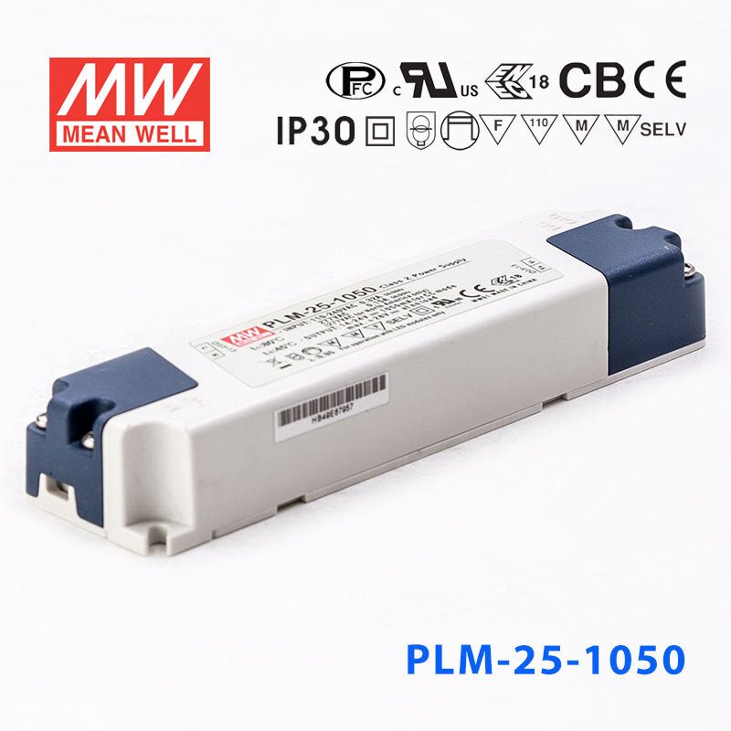 Mean Well PLM - 25 - 1050, 1050mA Constant Current with PFC - Terminal Block - PLM - 25 - 1050 - powersupplymall.com