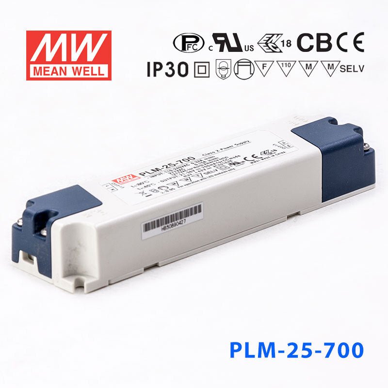 Mean Well PLM - 25 - 700, 700mA Constant Current with PFC - Terminal Block - PLM - 25 - 700 - powersupplymall.com