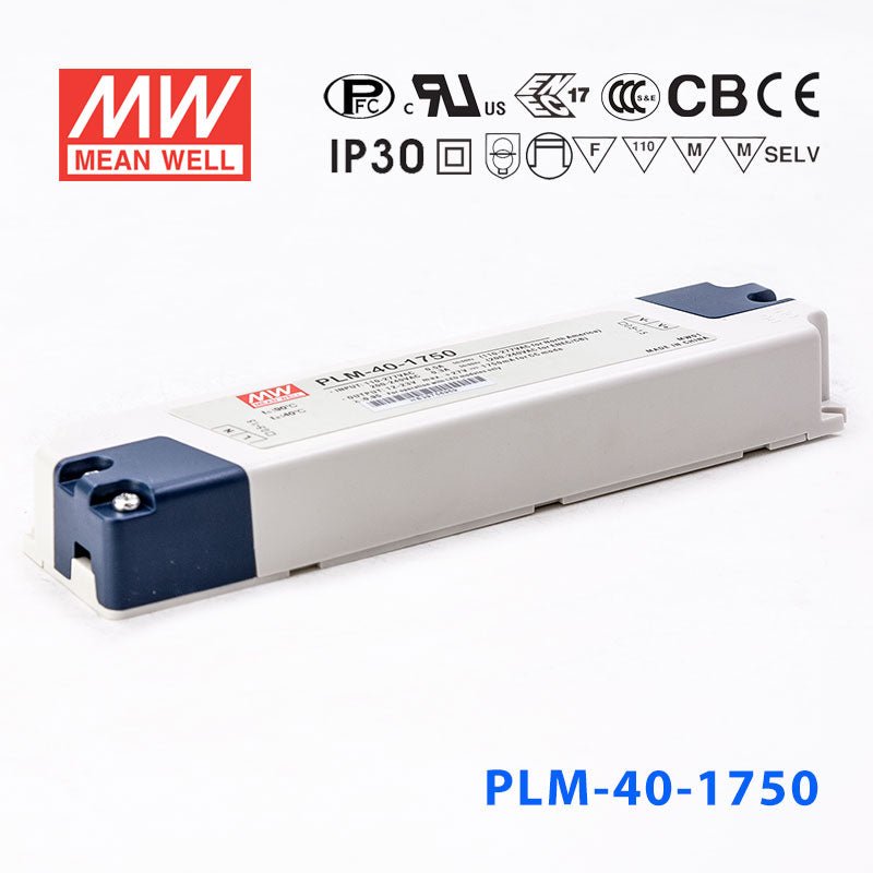 Mean Well PLM - 40 - 1750 Single Output LED Power Supply 40W - PLM - 40 - 1750 - powersupplymall.com