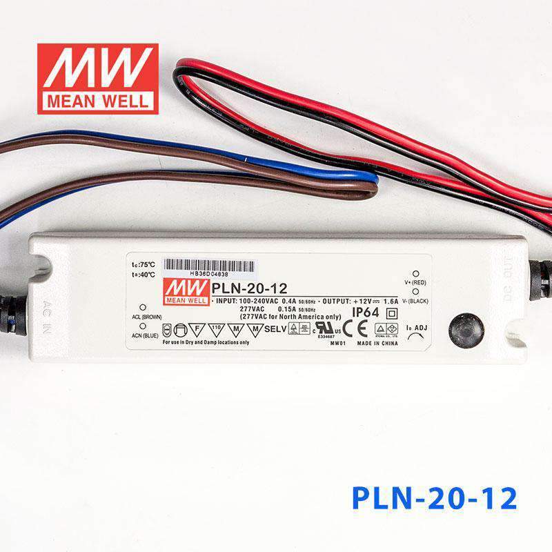 Mean Well PLN - 20 - 12 Power Supply 20W 12V - IP64 - PLN-20-12 - powersupplymall.com