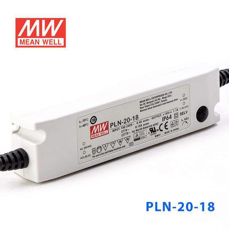 Mean Well PLN-20-18 Power Supply 20W 18V - IP64 1.1A - PLN-20-18 - powersupplymall.com