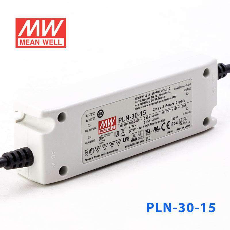 Mean Well PLN-30-15 Power Supply 30W 15V - IP64 2A - PLN-30-15 - powersupplymall.com