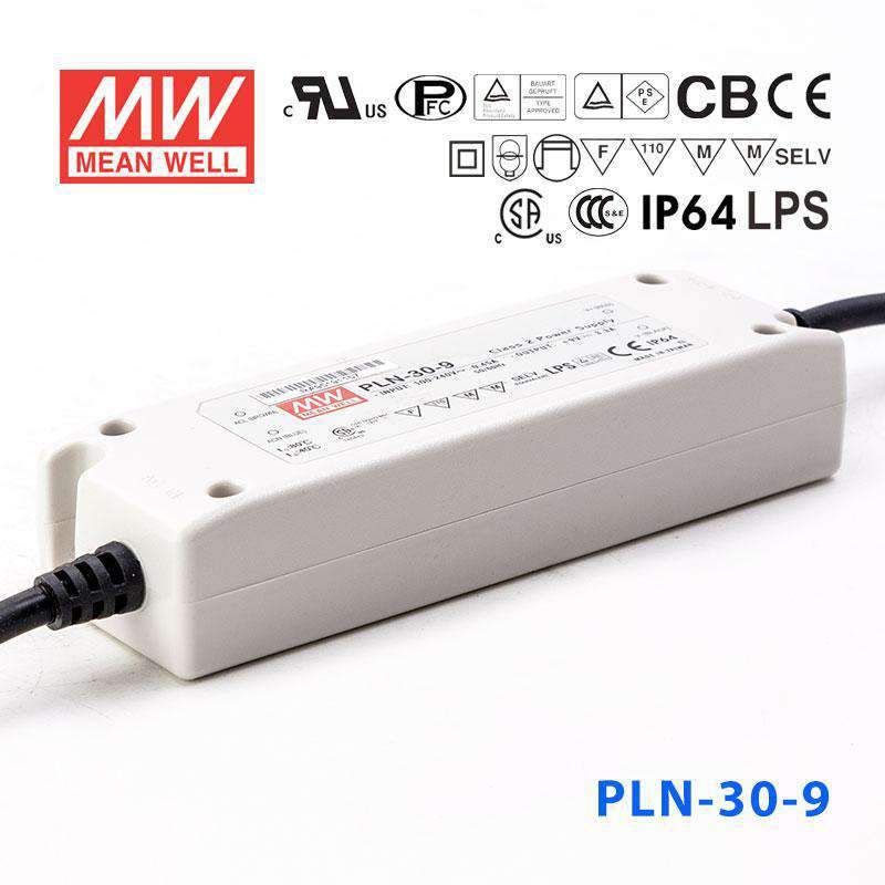 Mean Well PLN - 30 - 9 Power Supply 30W 9V - IP64 - PLN - 30 - 9 - powersupplymall.com