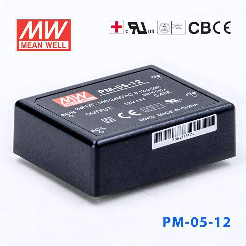 Mean Well PM - 05 - 12 Power Supply 5W 12V - PM - 05 - 12 - powersupplymall.com