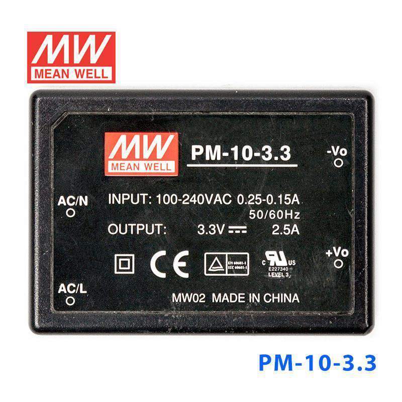 Mean Well PM - 10 - 3.3 Power Supply 10W 3.3V - PM - 10 - 3.3 - powersupplymall.com