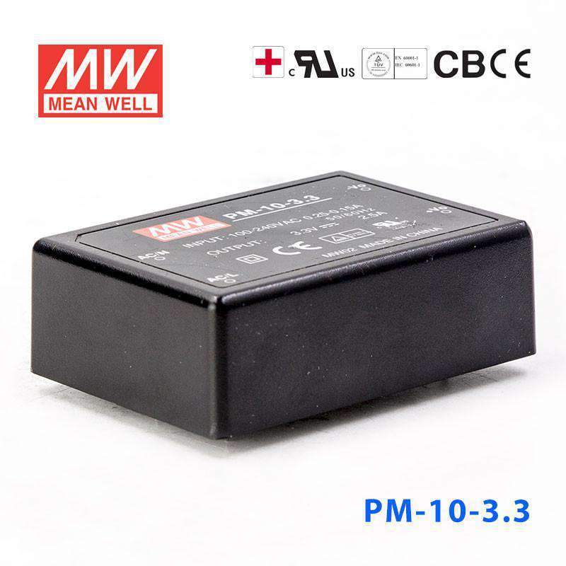 Mean Well PM - 10 - 3.3 Power Supply 10W 3.3V - PM - 10 - 3.3 - powersupplymall.com