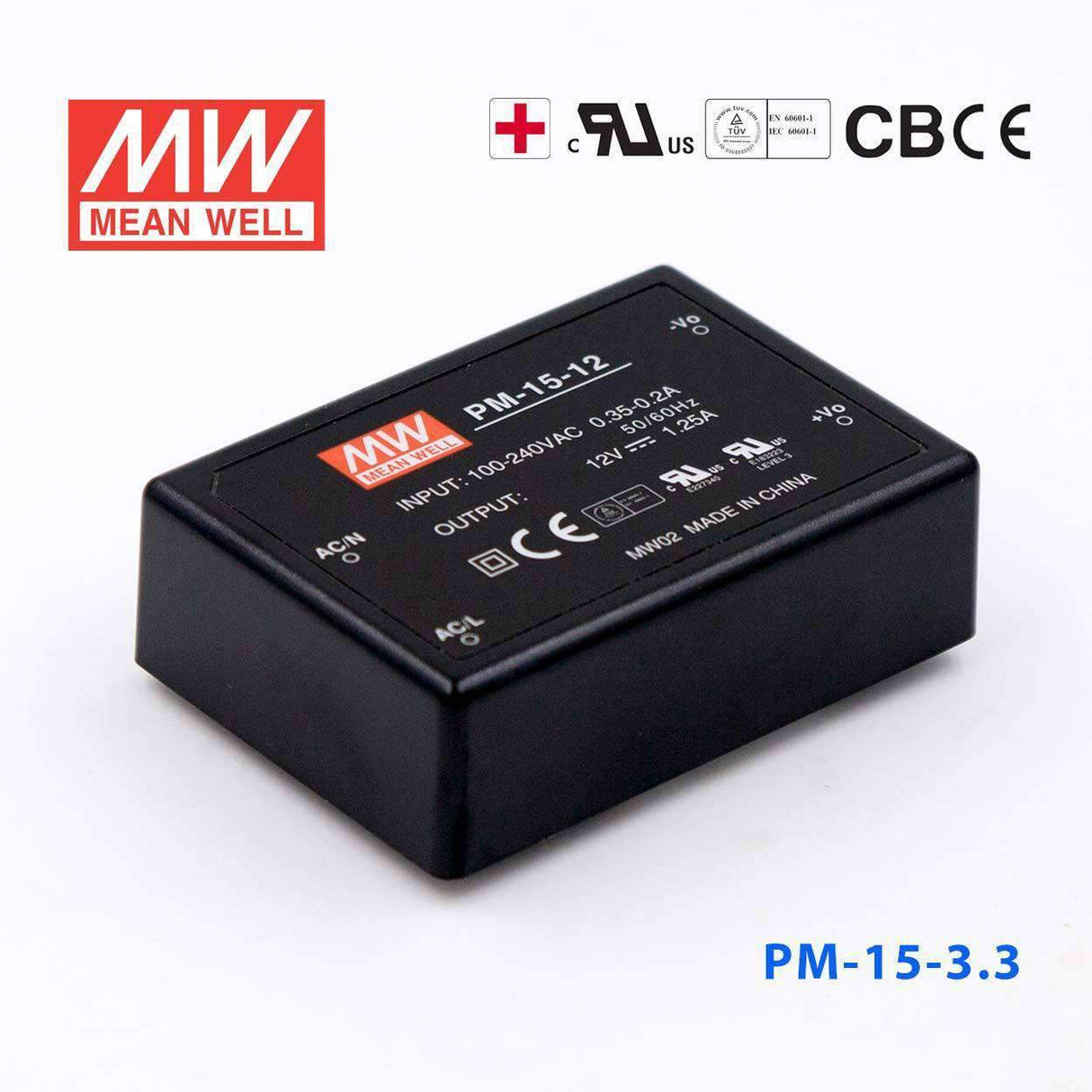 Mean Well PM - 15 - 3.3 Power Supply 15W 3.3V - PM - 15 - 3.3 - powersupplymall.com