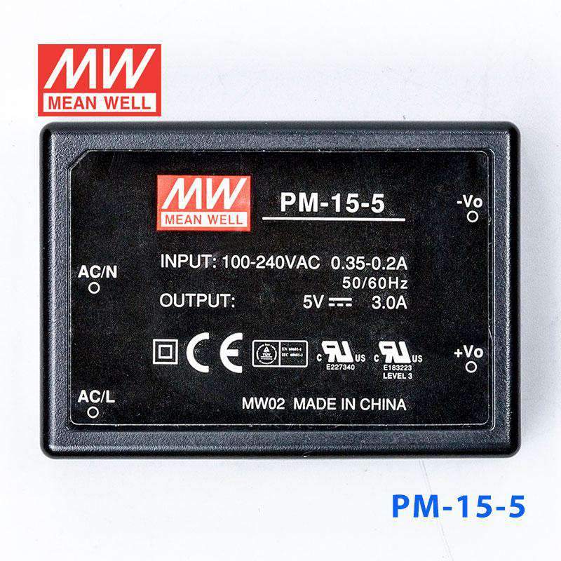 Mean Well PM - 15 - 5 Power Supply 15W 5V - PM - 15 - 5 - powersupplymall.com