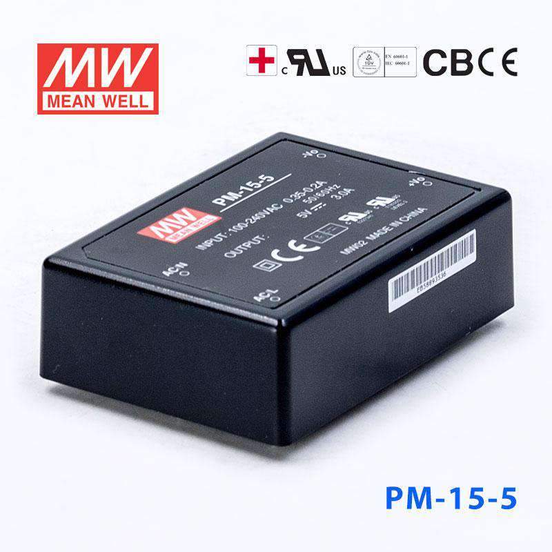 Mean Well PM - 15 - 5 Power Supply 15W 5V - PM - 15 - 5 - powersupplymall.com