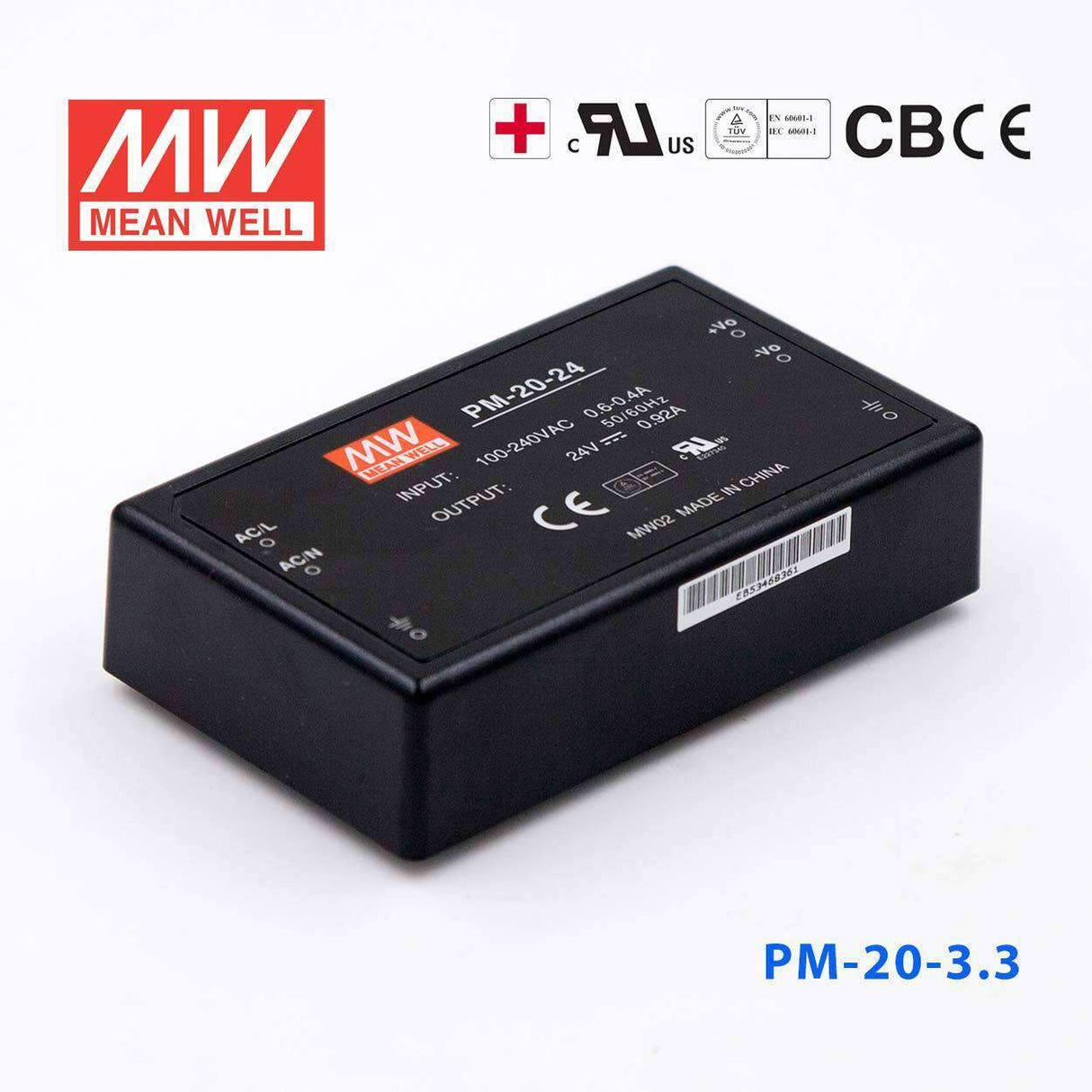 Mean Well PM - 20 - 3.3 Power Supply 20W 3.3V - PM - 20 - 3.3 - powersupplymall.com