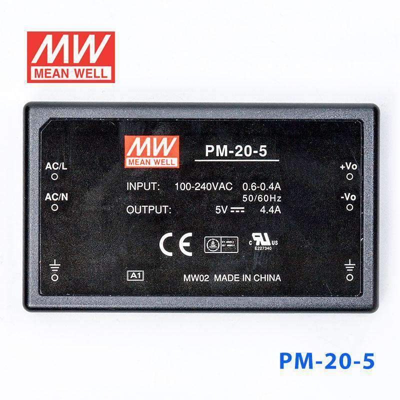 Mean Well PM - 20 - 5 Power Supply 20W 5V - PM - 20 - 5 - powersupplymall.com
