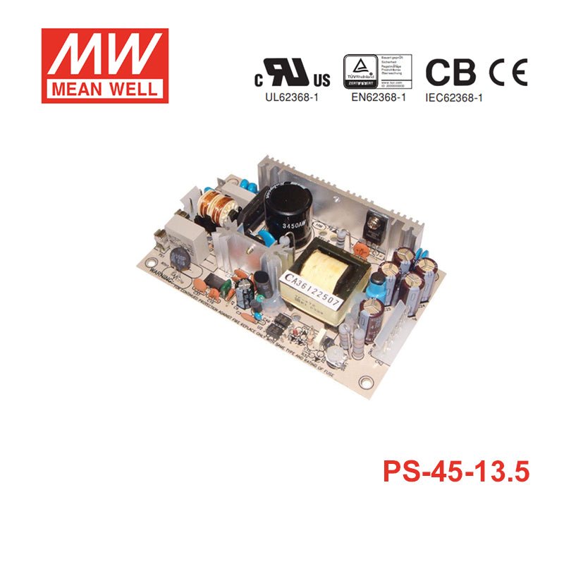 Mean Well PS - 45 - 13.5 PCB Switching Power Supply - PS - 45 - 13.5 - powersupplymall.com