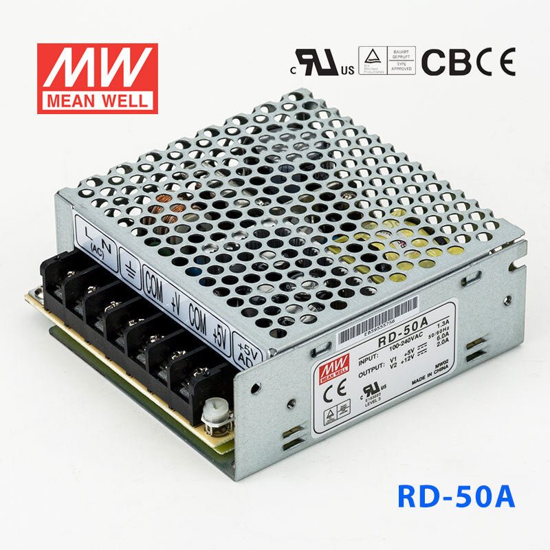 Mean Well RD - 50A Power Supply 50W 5V 12V - RD - 50A - powersupplymall.com