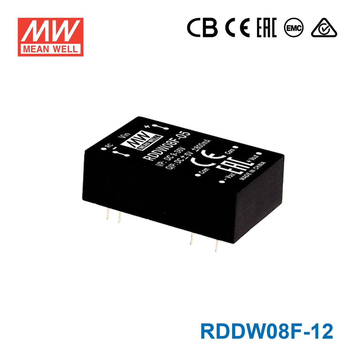Mean Well RDDW08F-12 DC-DC Converter - 8W - 3~36V in ±12V out 333mA - RDDW08F-12 - powersupplymall.com