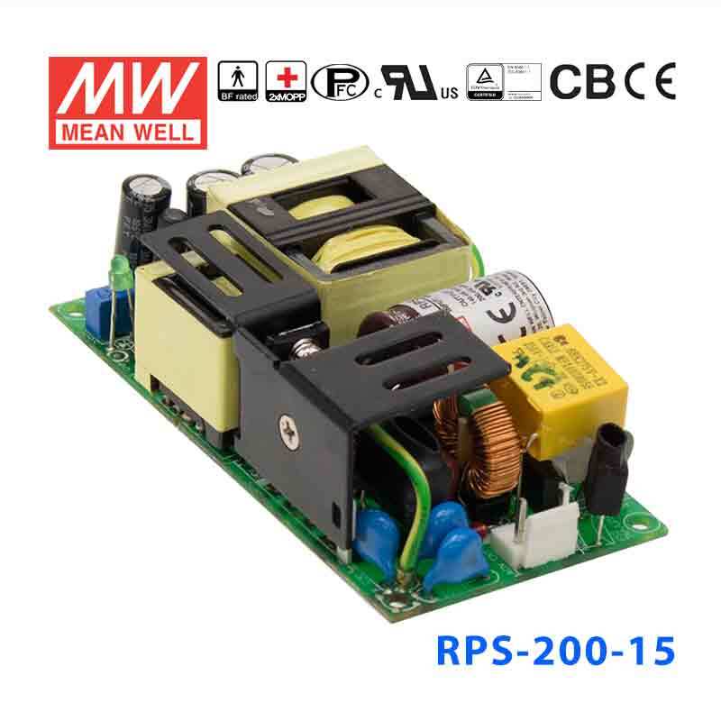 Mean Well RPS - 200 - 15 Green Power Supply W 15V 9.4A - Medical Power Supply - RPS - 200 - 15 - powersupplymall.com