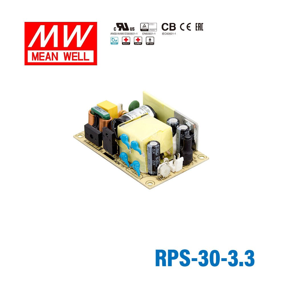 Mean Well RPS-30-3.3 Green Power Supply W 3.3V 6A - Medical Power Supply - RPS-30-3.3 - powersupplymall.com