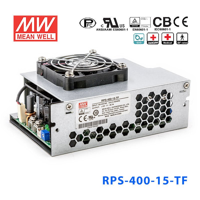 Mean Well RPS-400-15-TF Green Power Supply W 15V 16.7A - Medical Power Supply - RPS-400-15-TF - powersupplymall.com