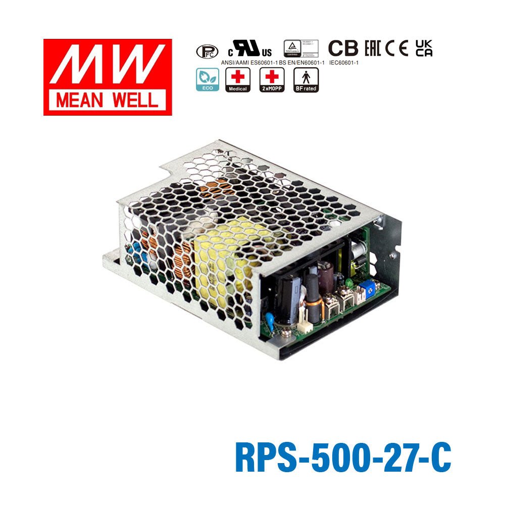Mean Well RPS - 500 - 27 - C Green Power Supply W 27V 11.5A - Medical Power Supply - RPS-500-27-C - powersupplymall.com