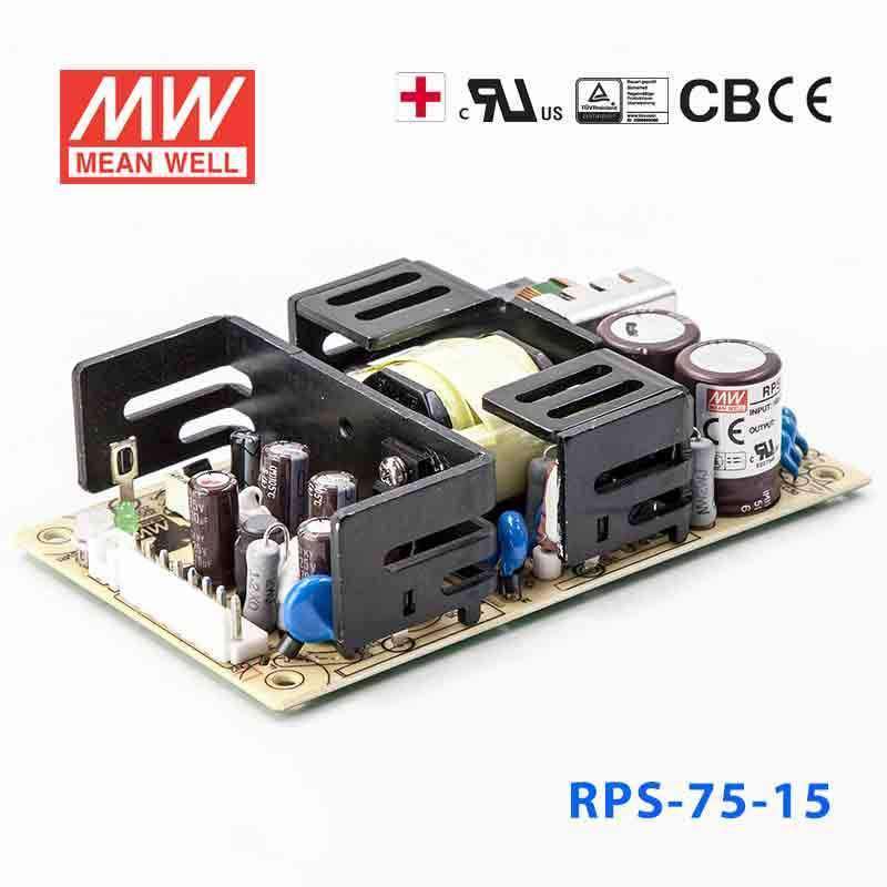 Mean Well RPS - 75 - 15 Green Power Supply W 15V 5A - Medical Power Supply - RPS - 75 - 15 - powersupplymall.com