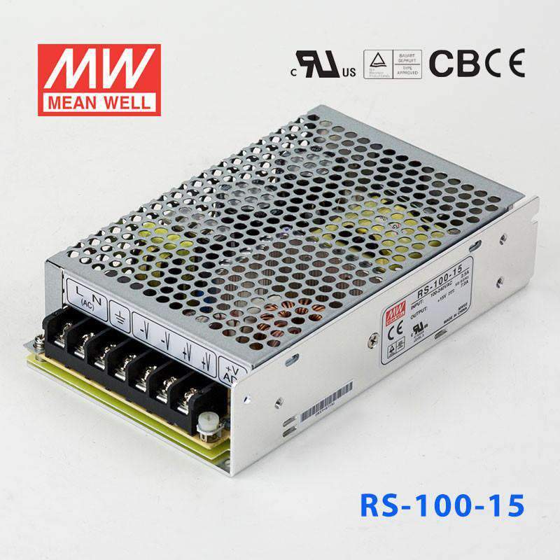 Mean Well RS - 100 - 15 Power Supply 100W 15V - RS - 100 - 15 - powersupplymall.com
