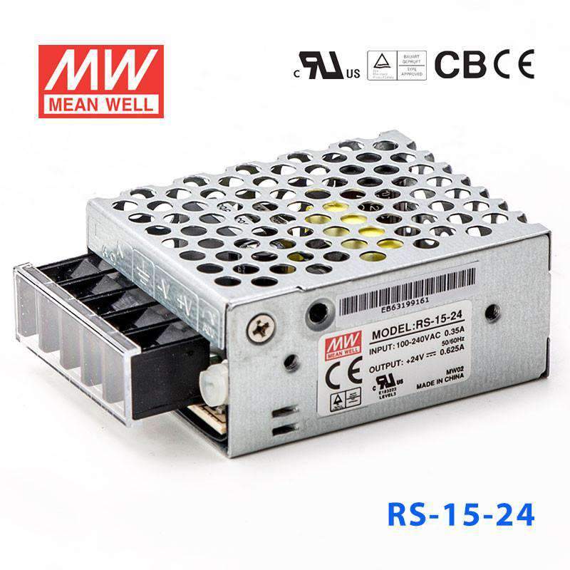 Mean Well RS - 15 - 24 Power Supply 15W 24V - RS - 15 - 24 - powersupplymall.com