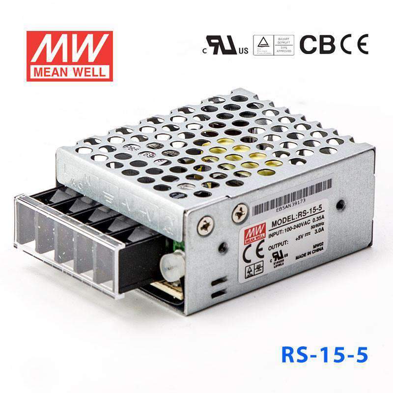 Mean Well RS - 15 - 5 Power Supply 15W 5V - RS - 15 - 5 - powersupplymall.com
