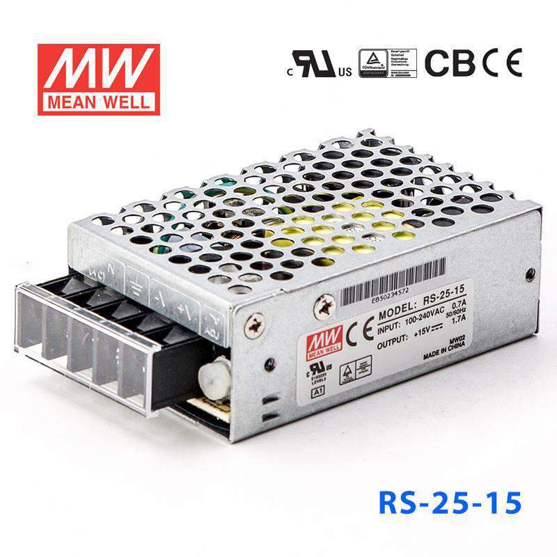 Mean Well RS - 25 - 15 Power Supply 25W 15V - RS - 25 - 15 - powersupplymall.com