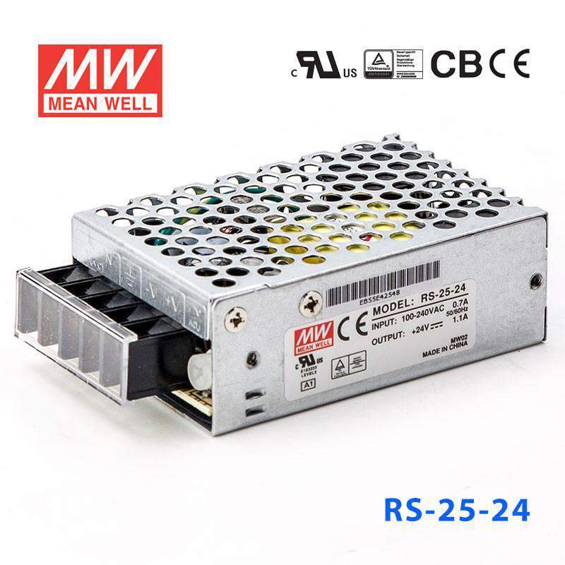 Mean Well RS - 25 - 24 Power Supply 25W 24V - RS - 25 - 24 - powersupplymall.com