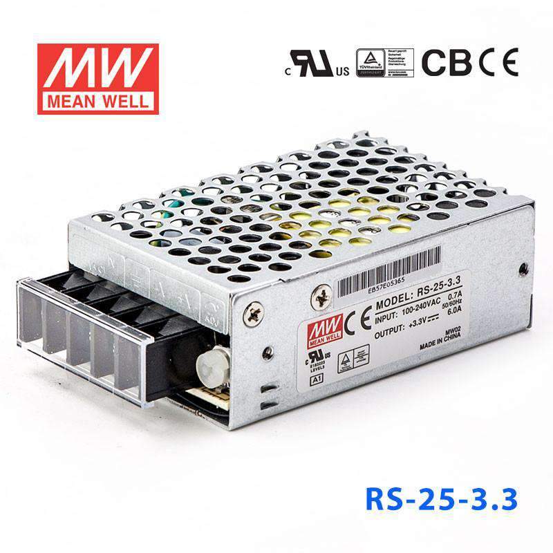 Mean Well RS - 25 - 3.3 Power Supply 25W 3.3V - RS - 25 - 3.3 - powersupplymall.com