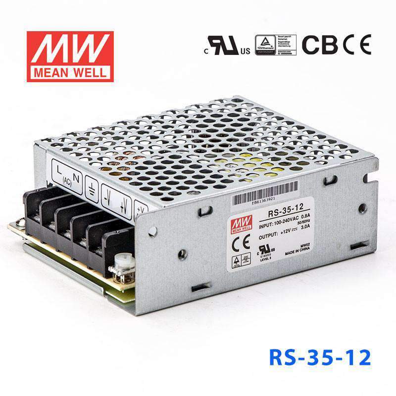 Mean Well RS - 35 - 12 Power Supply 35W 12V - RS - 35 - 12 - powersupplymall.com