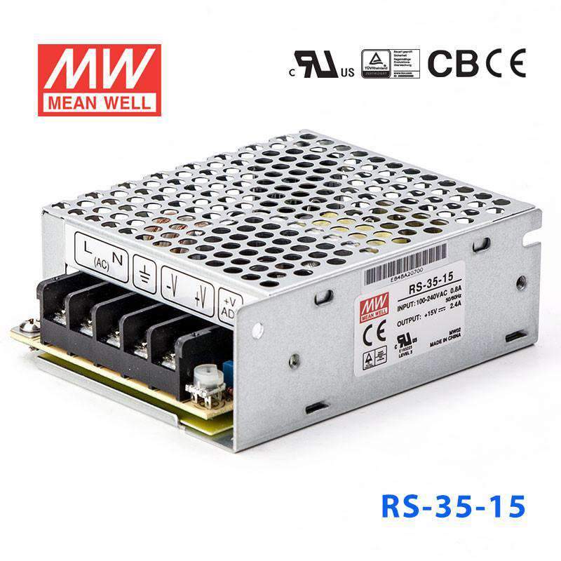 Mean Well RS - 35 - 15 Power Supply 35W 15V - RS - 35 - 15 - powersupplymall.com