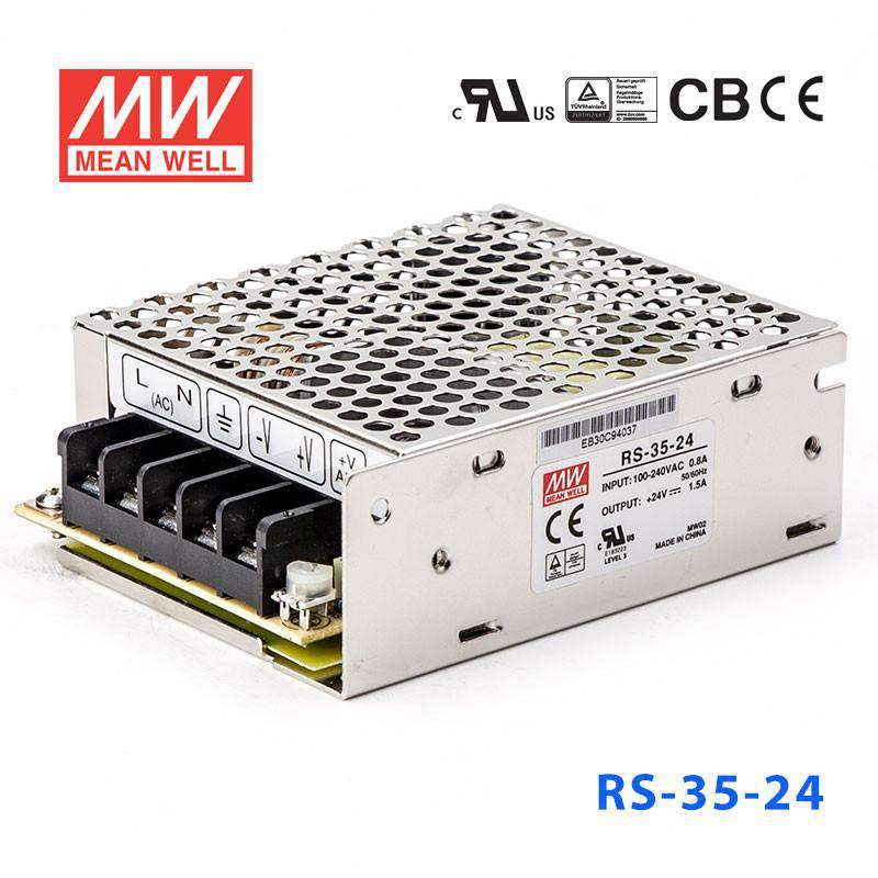 Mean Well RS - 35 - 24 Power Supply 35W 24V - RS - 35 - 24 - powersupplymall.com