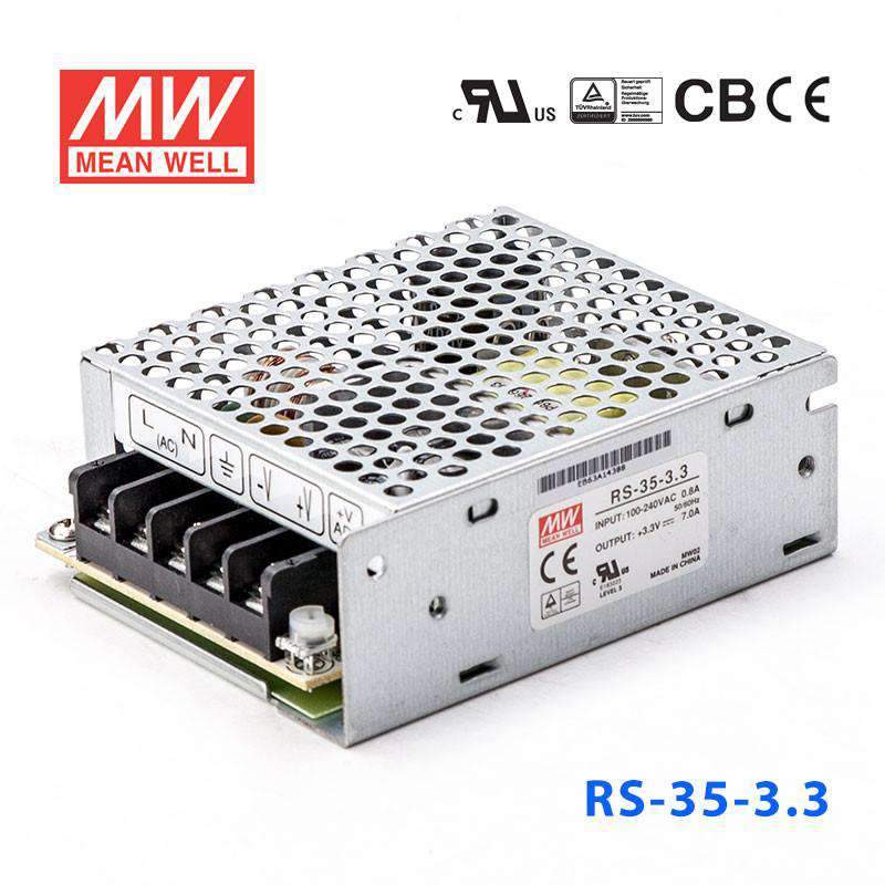 Mean Well RS - 35 - 3.3 Power Supply 35W 3.3V - RS - 35 - 3.3 - powersupplymall.com