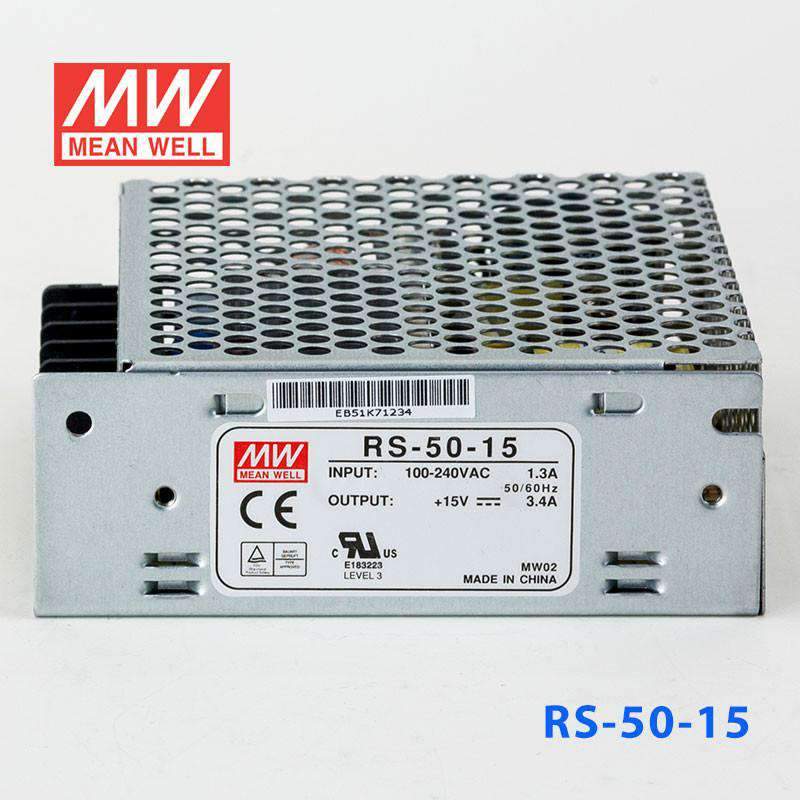 Mean Well RS - 50 - 15 Power Supply 50W 15V - RS - 50 - 15 - powersupplymall.com
