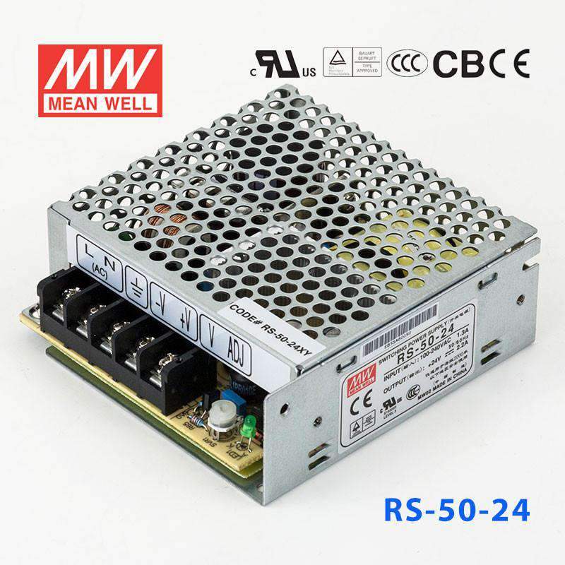 Mean Well RS - 50 - 24 Power Supply 50W 24V - RS - 50 - 24 - powersupplymall.com