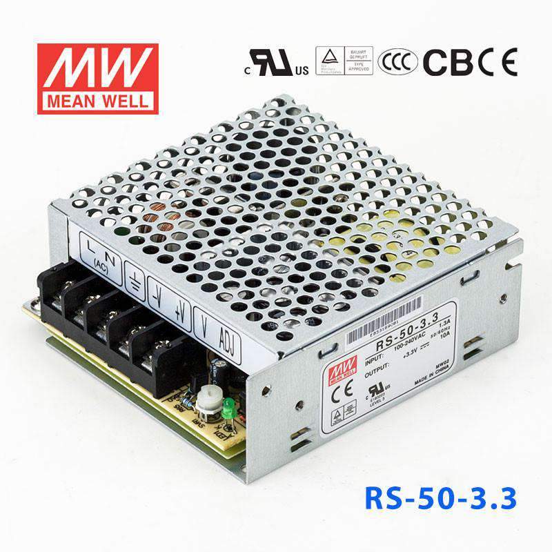 Mean Well RS - 50 - 3.3 Power Supply 50W 3.3V - RS - 50 - 3.3 - powersupplymall.com