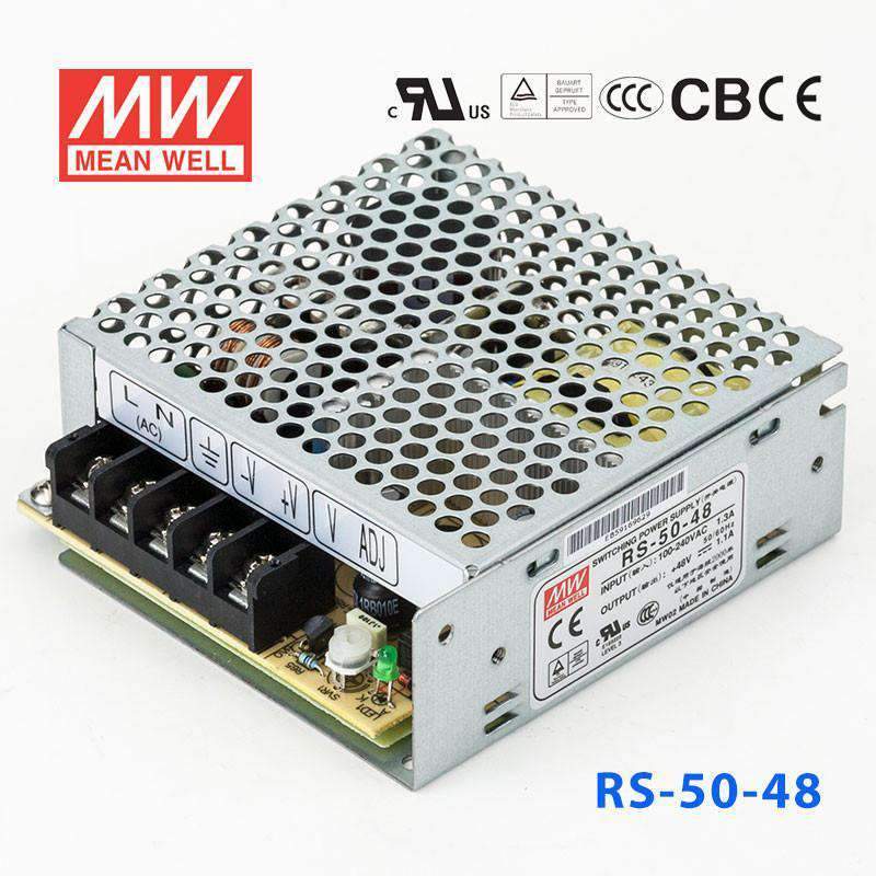 Mean Well RS - 50 - 48 Power Supply 50W 48V - RS - 50 - 48 - powersupplymall.com