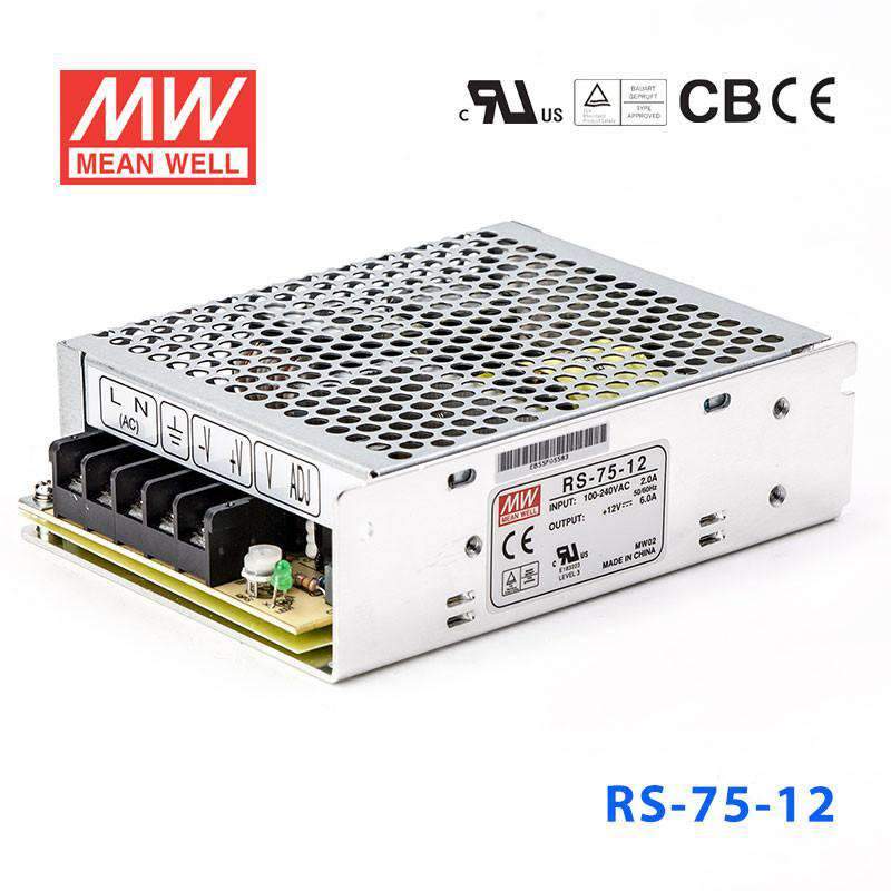 Mean Well RS - 75 - 12 Power Supply 75W 12V - RS - 75 - 12 - powersupplymall.com