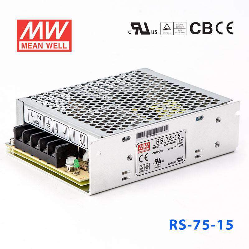 Mean Well RS - 75 - 15 Power Supply 75W 15V - RS - 75 - 15 - powersupplymall.com