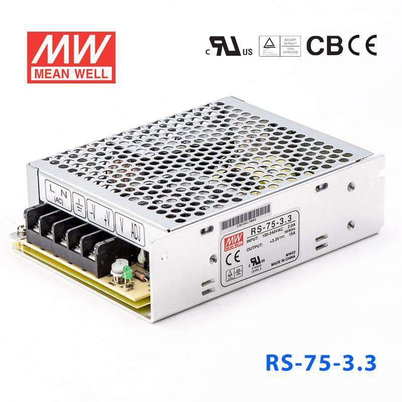 Mean Well RS - 75 - 3.3 Power Supply 75W 3.3V - RS - 75 - 3.3 - powersupplymall.com