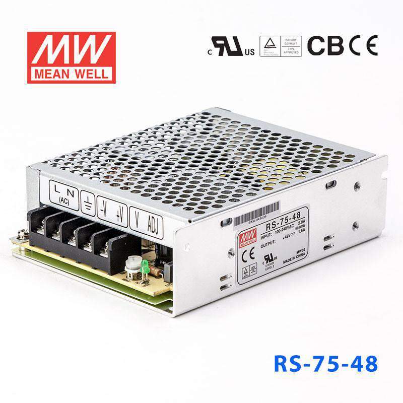 Mean Well RS - 75 - 48 Power Supply 75W 48V - RS - 75 - 48 - powersupplymall.com