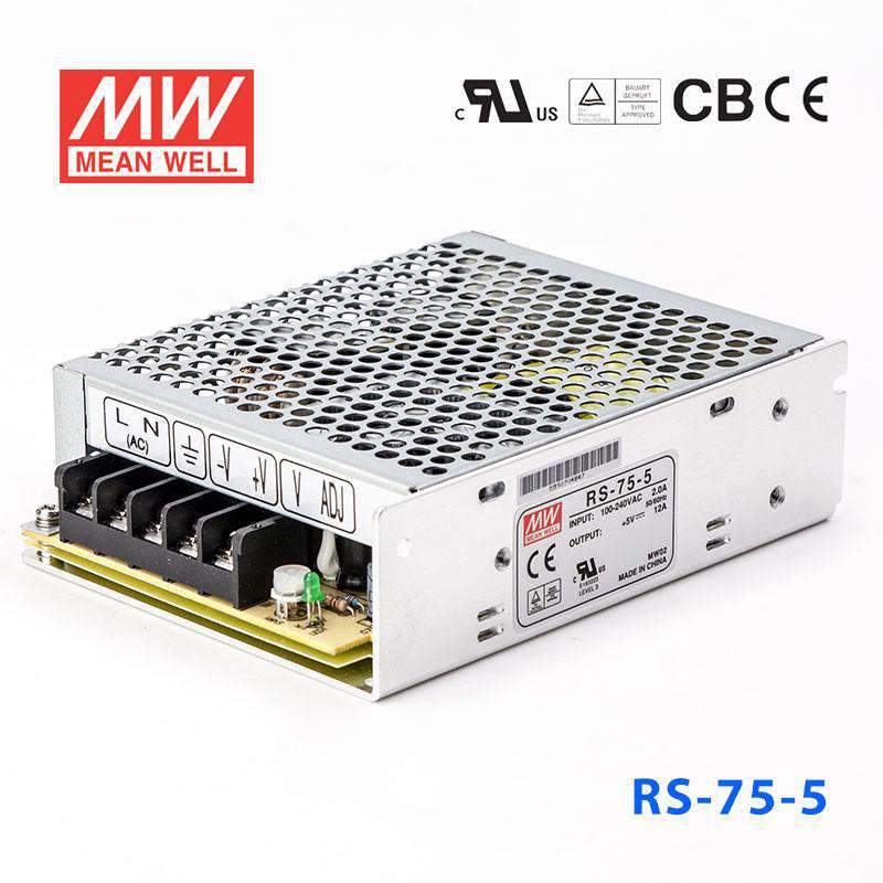 Mean Well RS - 75 - 5 Power Supply 75W 5V - RS - 75 - 5 - powersupplymall.com