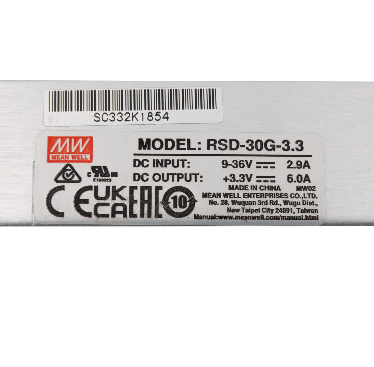 Mean Well RSD - 30G - 3.3 DC - DC Converter - 19.8W - 9~36V in 3.3V out - RSD - 30G - 3.3 - powersupplymall.com