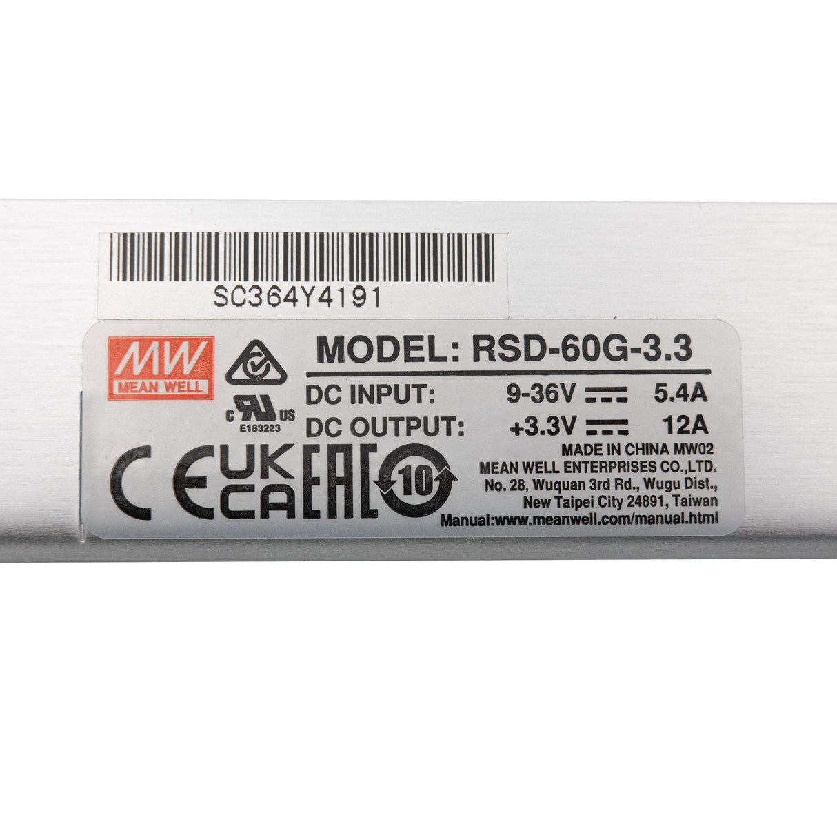 Mean Well RSD - 60G - 3.3 DC - DC Converter - 19.8W - 9~36V in 3.3V out - RSD - 60G - 3.3 - powersupplymall.com