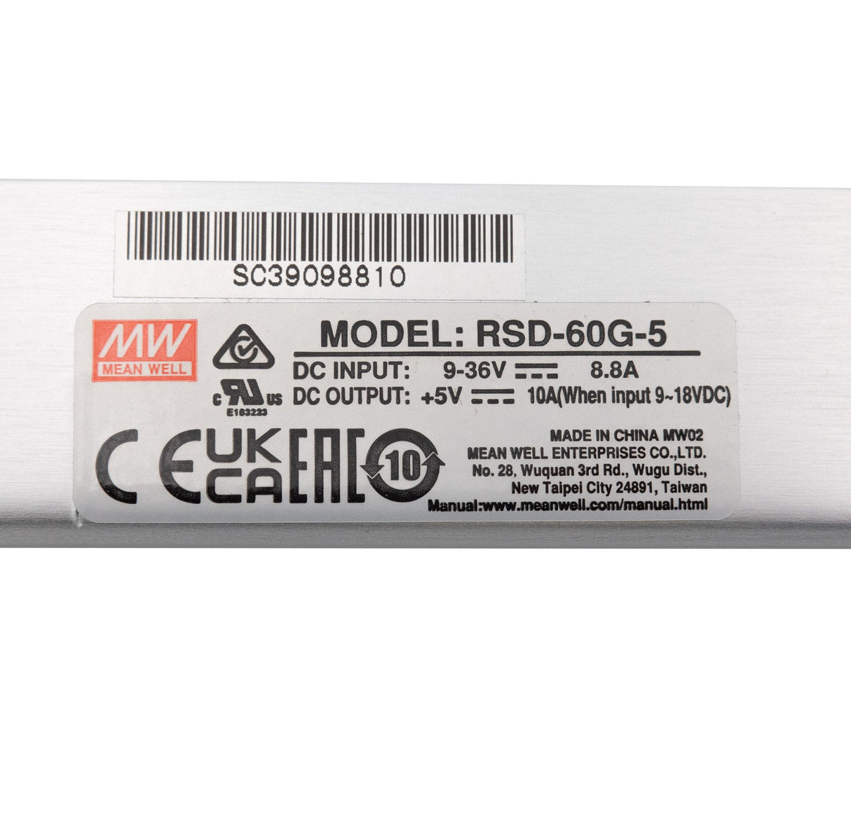 Mean Well RSD - 60G - 5 DC - DC Converter - 30W - 9~36V in 5V out - RSD - 60G - 5 - powersupplymall.com