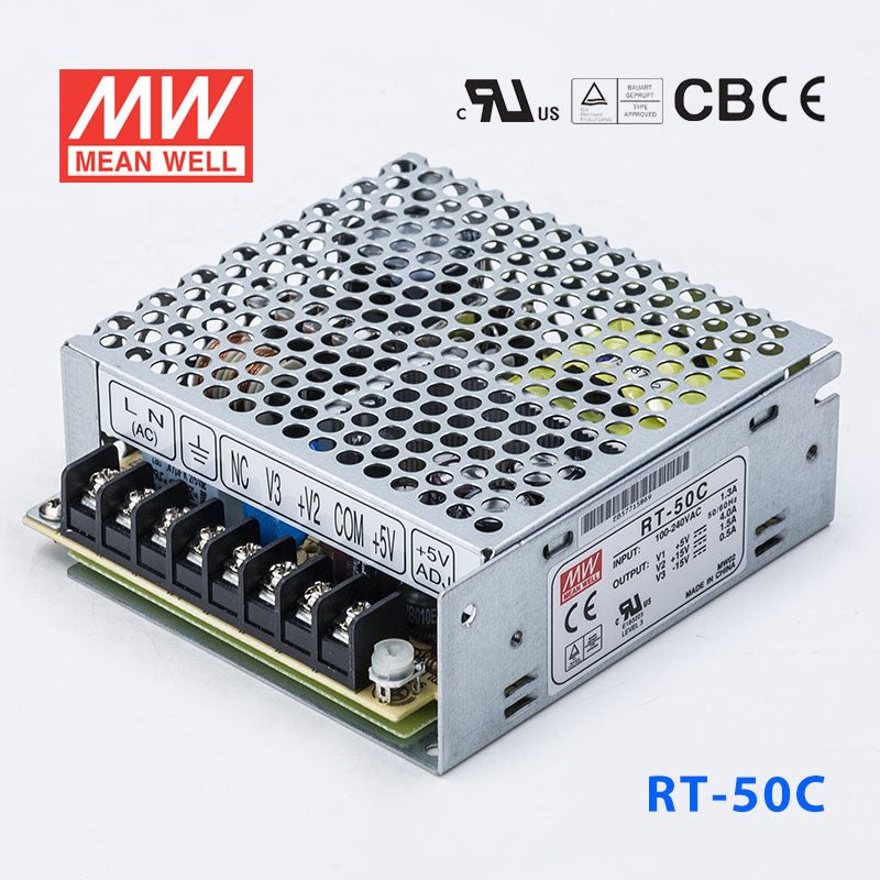 Mean Well RT - 50C Power Supply 50W 5V 15V - 15V - RT - 50C - powersupplymall.com