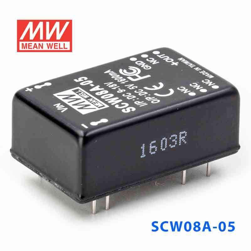 Mean Well SCW08A-05 DC-DC Converter - 8W 9~18V DC in 5V out 1.6A - SCW08A-05 - powersupplymall.com